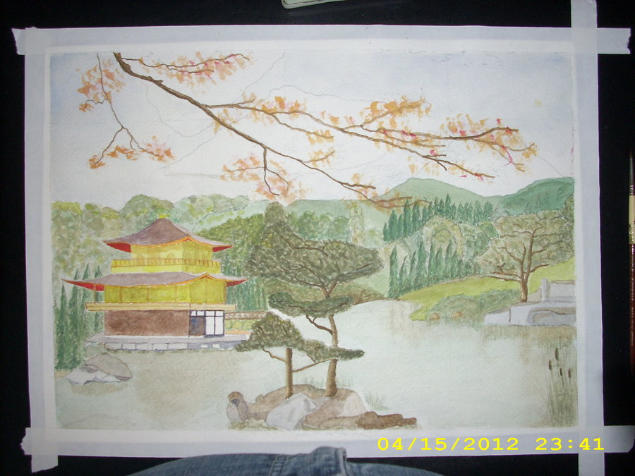 Golden Pagoda, Kyoto, final painting.JPG